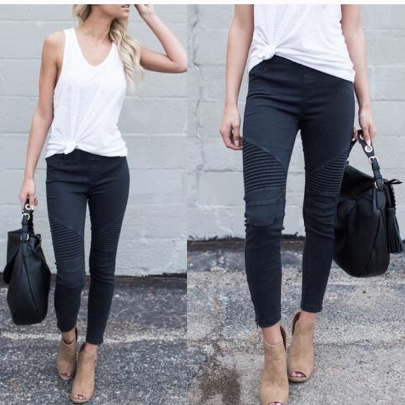 Black Chic Stretchy Moto Pants - Picture 2 of 5